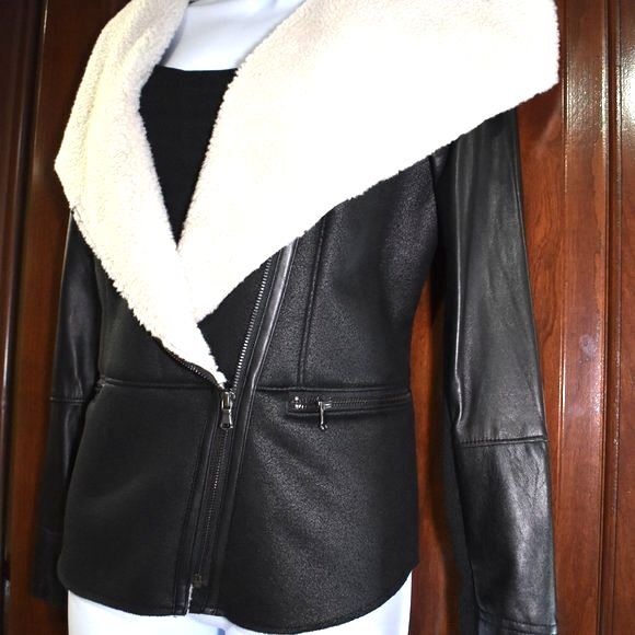 Ecru Anthropologie Suede Sherpa Lined jacket Size Small Black - Picture 3 of 14